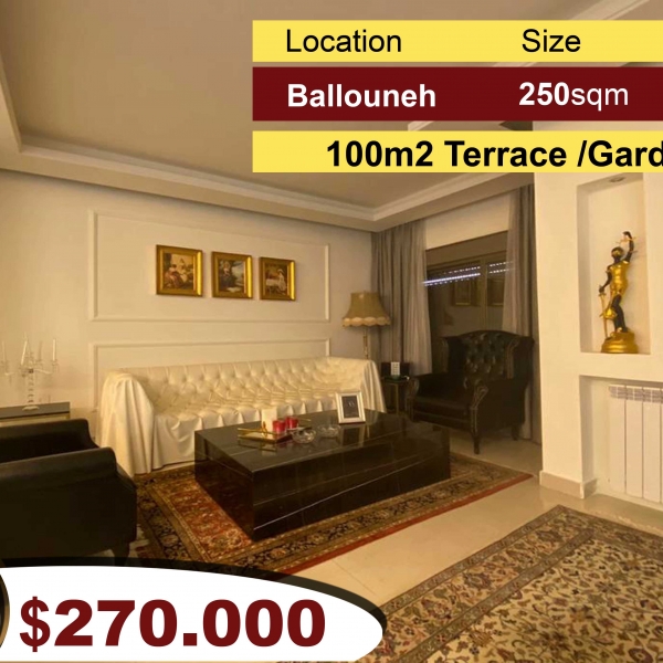 Ballouneh 250m2 + 100m2 Garden | High-End | Private Street | Decorated