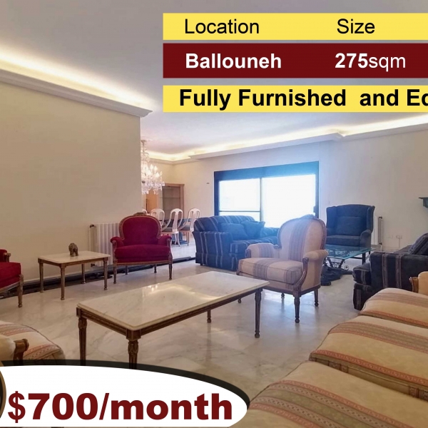 Ballouneh 275m2 | Mint Condition | Furnished | View | Rent