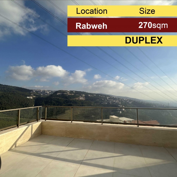 Rabweh 270m2 + 80m2 Terrace | Duplex | High End | Mountain View |