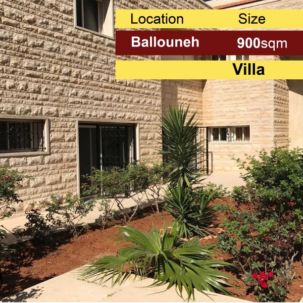 Ballouneh 900m2 Villa + 350m2 Gardens | Private Street | Land 1200m2 |