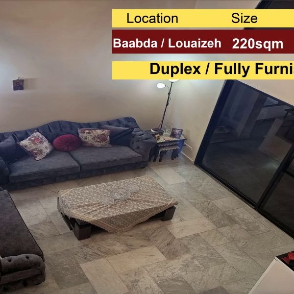 Baabda/Louaizeh 220m2 | Duplex | Fully Furnished | Unblock-able View |