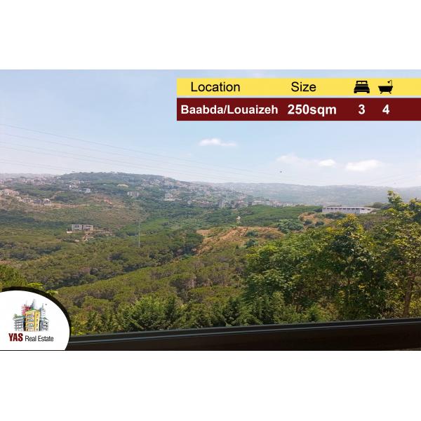 Baabda/Louaizeh 250m2 | 35m2 Terrace | Mountain View | Quiet Street |