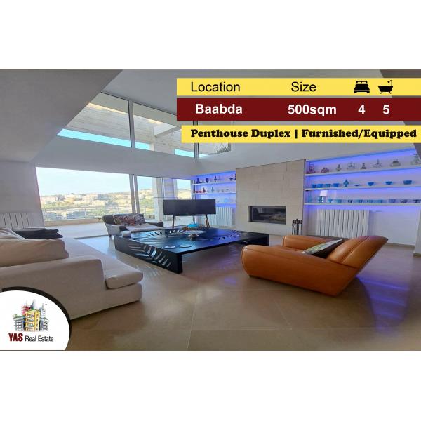 Baabda 500m2 | Penthouse Duplex | Furnished/Equipped | Luxury | PA |