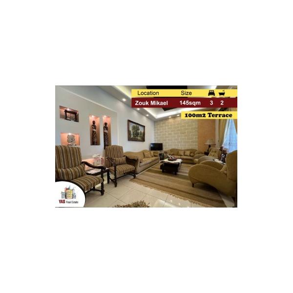 Zouk Mikael 145m2 | 100m2 Terrace | Decorated | Prime Location | EH |