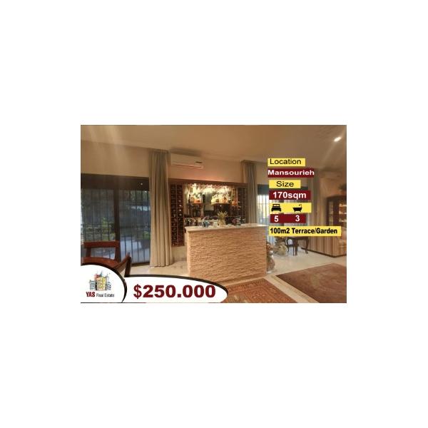 Mansourieh 170m2 | 100m2 Terrace/Garden | luxury | Dead End Street |AA