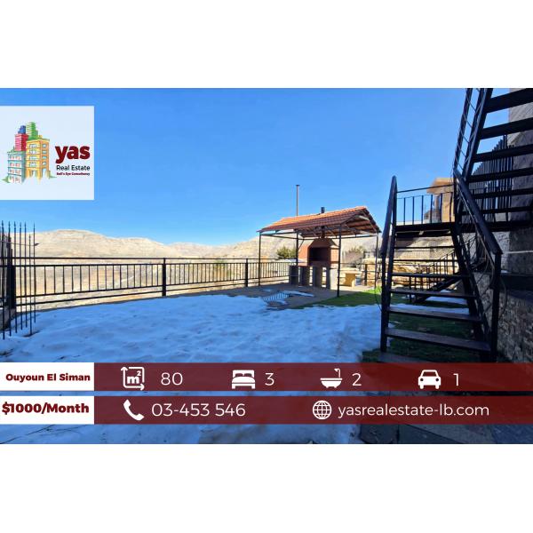 Ouyoun El Siman 80m2 | 50m2 Terrace | Furnished Chalet | Rent | DA