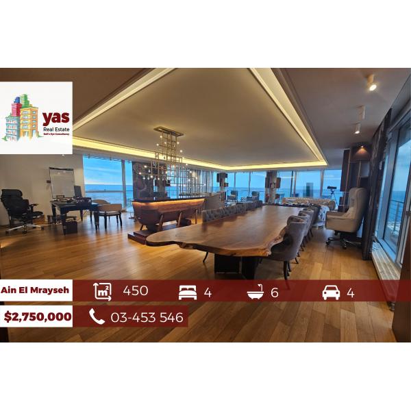 Ain El Mrayseh 450m2 | SEA VIEW | HIGH FLOOR | PRIME LOCATION | PA |