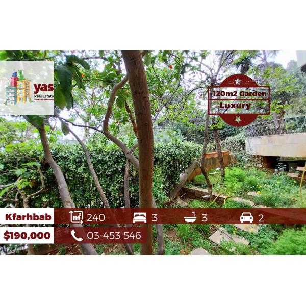 Kfarhbab 240m2 | 120m2 Garden/Terrace | Partial View | Classy Area |IV