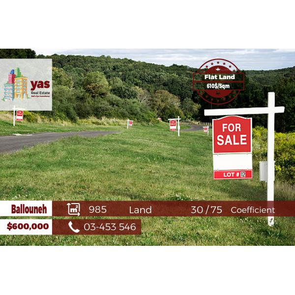 Ballouneh 985m2 | Flat Land | Sea & Mountain View | 30/75 Coefficient