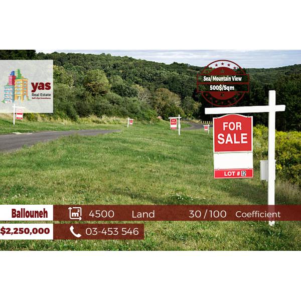 Ballouneh 4500m2 | Flat Land | 30/100 Coefficient | Sea/Mountain View